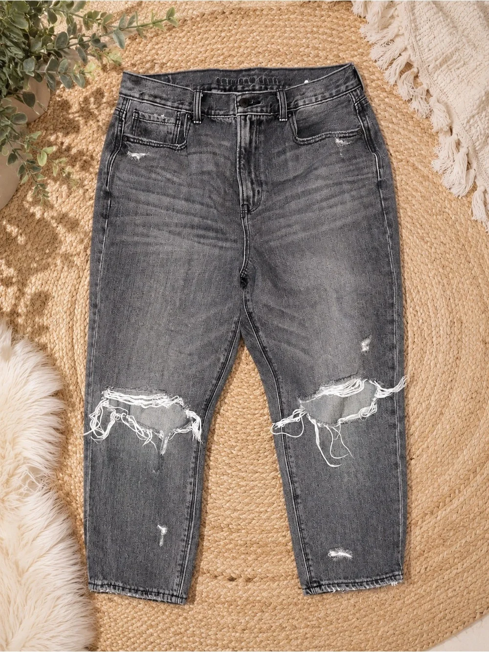 American Eagle Outfitters Distressed Charcoal/Gray Wash Boyfriend Jeans